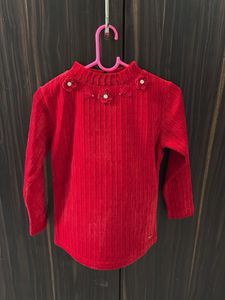 Red Velvet Top with Floral Embellishments