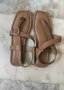 Brown Square Toe Flat Sandals