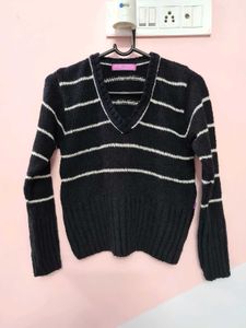 Striped V-Neck Knit Sweater