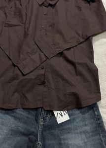 Brown Tie-Up Cotton Shirts M Size