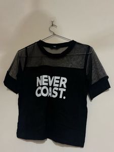 Sheer Mesh "Never Coast" Graphic Tee