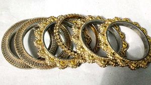 Set of Ornate Golden Bangles 7 pcs