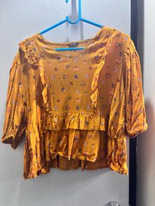 Mustard Floral Tiered Ruffle Top