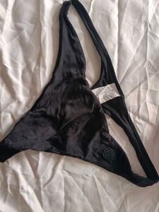 Black Thong with Rose Detail