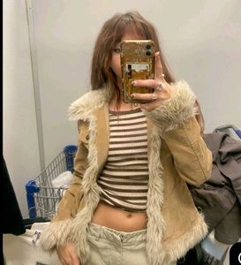 y2k Faux Fur Trim Denim Jacket