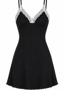 Black Lace Trim Mini Dress