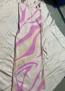 New Pink Patterned Midi Dress