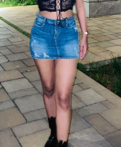 Distressed Denim Mini Skirt