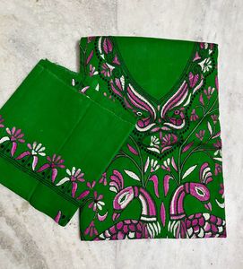 Handcrafted Bengal Kantha work dress material.