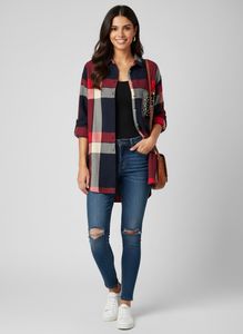 Women's Plaid Shirt with Embellished Pocket
