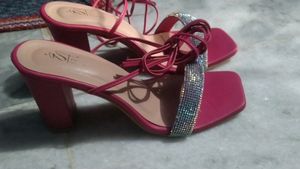 Pink Rhinestone Tie-Up Heels