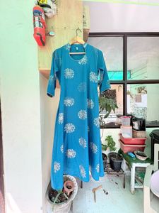 Teal Kurta with Golden Floral Print