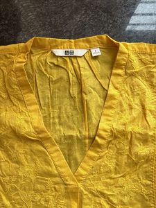 Yellow Embroidered V-Neck Top