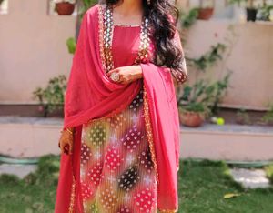 Vibrant Indian Ethnic Kurta Set with Dupatta