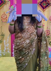 Mehndi Colour Saree With Stitched Blouse