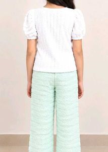 Stylish White Sleeve Top &amp; Mint Pants Set