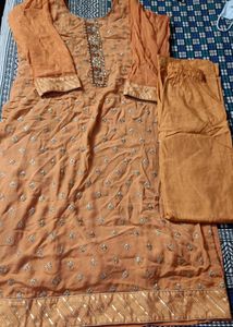 Orange Kurta Set with Embellishments