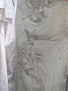 Cotton Jeans With Embroidery 38 Pastel Green