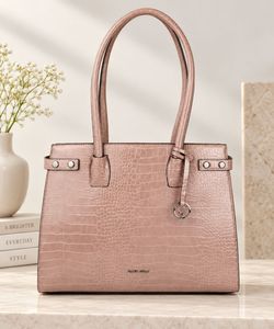 Stylish Beige Croc Embossed Handbag