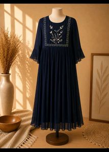 Elegant Navy Blue Embroidered Kurta