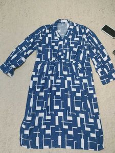 Blue Geometric Print Midi Dress