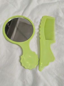 small Lime Green Handheld Mirror & Comb Set