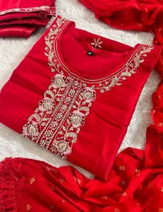 Stunning Red Embroidered Kurta Set