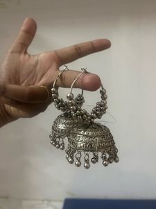Antique Silver Jhumka Earrings