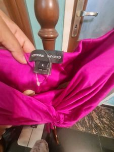 Strapless, draped Satin Magenta Dress