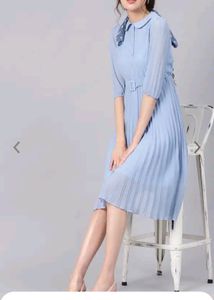 Light Blue Pleated Midi Dress