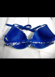 Blue &amp; White Patterned Halter Bikini Top