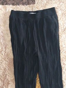 bershka linen Flowy Black Wide-Leg Pants