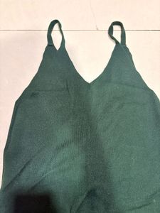 Green Ribbed Spaghetti Strap Dress
