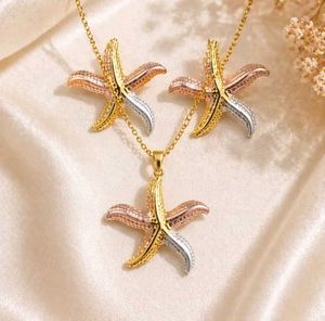3-Tone Starfish Necklace &amp; Earring Set