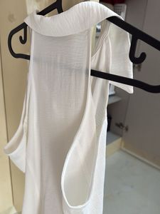 White Sleeveless Collared Button-Up Top