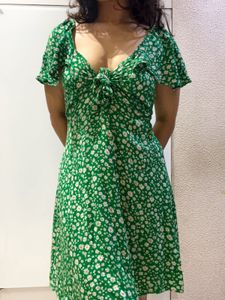 Green Floral Print Mini Dress
