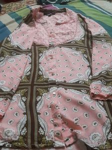 Pink Printed top with Lace Detail
