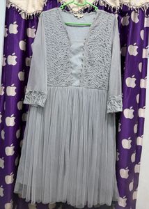Elegant Grey Lace & Tulle Gown