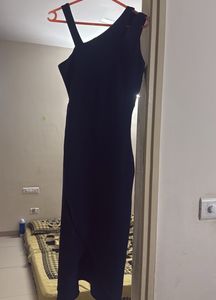 Navy Blue One-Shoulder Dress with Slit