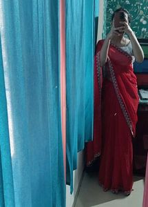 Elegant Red Embellished Saree