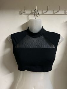 Sleek Black Mesh Sports Bra
