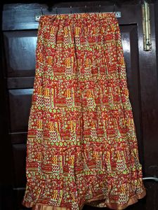 Vibrant Red &amp; Yellow Ethnic Print Skirt