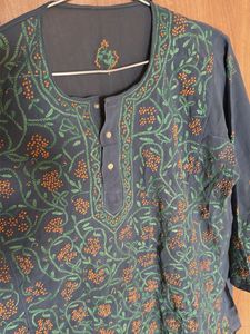 chicken Embroidered Blue Kurta