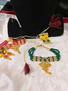 Necklace Green Kundan Stone Work