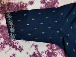 Navy Blue Nayra Cut Embroidered Kurti