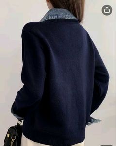 Denim Collar Navy Sweater
