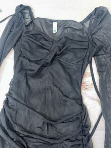 Chic Black Mesh Sheer Dress