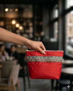 Elegant Red Pouch with Embellished Border