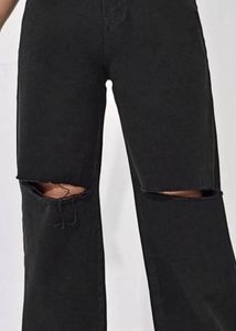 Black Ripped Wide Leg Jeans