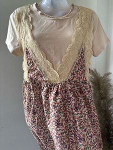 Floral Print Lace Trim Dress